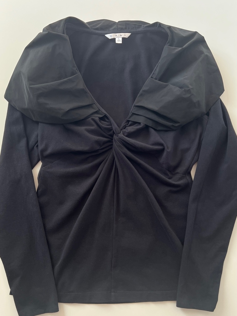 CAbi Cinema Top #143 Black Portrait Collar Twist Front Long Sleeve Blouse L - Picture 10 of 14